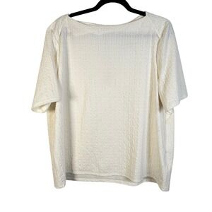 Chico's Women's Textured Weave Top Size 3 Ivory Short Sleeve Blouse